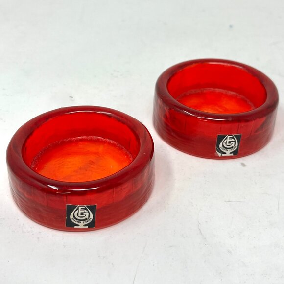 2-MCM Vintage ENERYDA GLASBRUK SWEDEN Red Art Glass Puck TeaLight Candle Holder - Picture 3 of 5